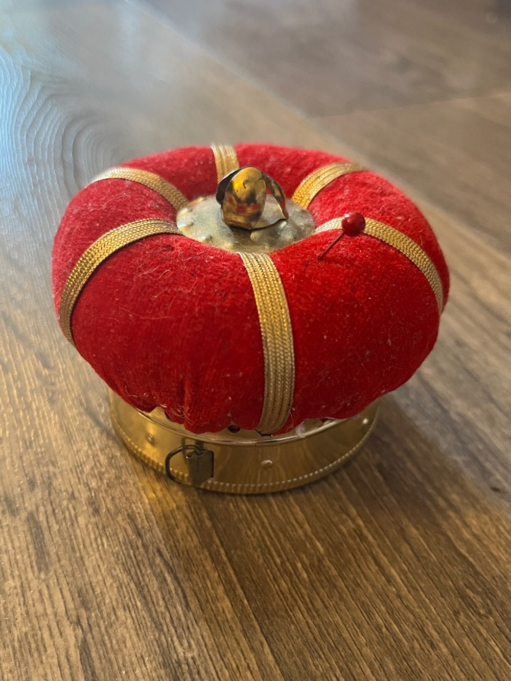 Vintage Red Velvet Pin Cushion with Built in Measuring Tape Made in Japan